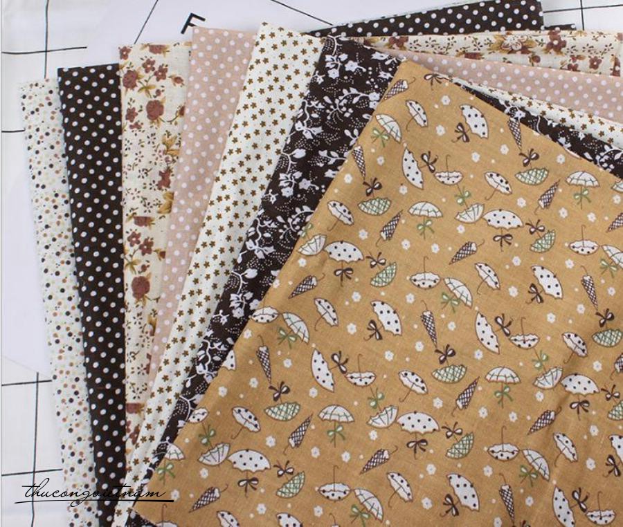 Set 7 tấm vải thô 50x50cm Nâu